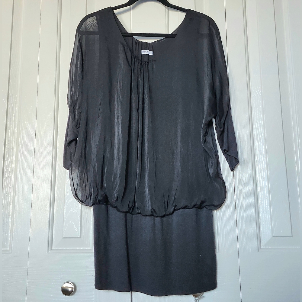 Made in Italy, Meo Meli Black Silk Cinched Hip Women's Dress, One size